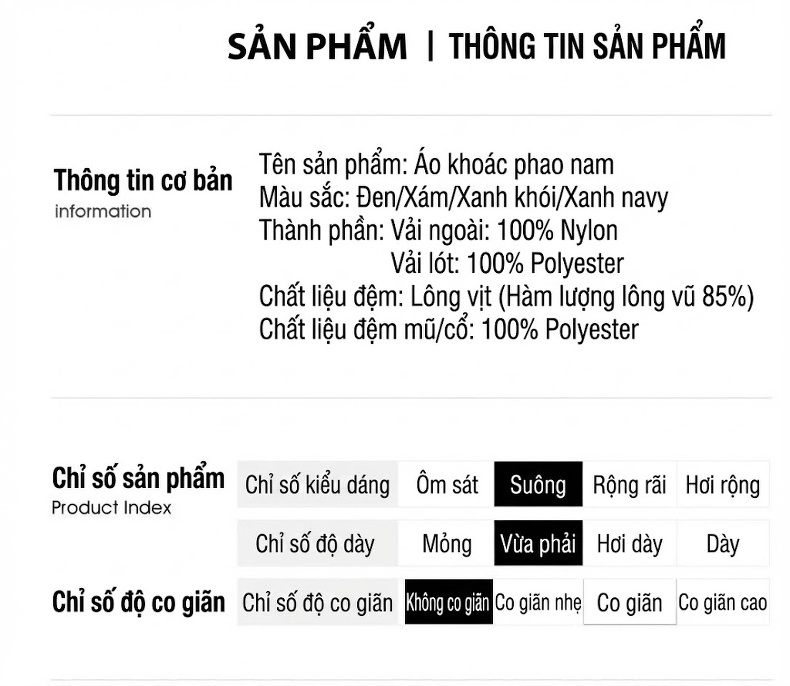 Áo Khoác Phao Nam Dáng Ôm Có Mũ Trùm Đầu Nhẹ Mỏng Thời Trang Màu Đen, Xanh Navy, Xám chi tiết 13