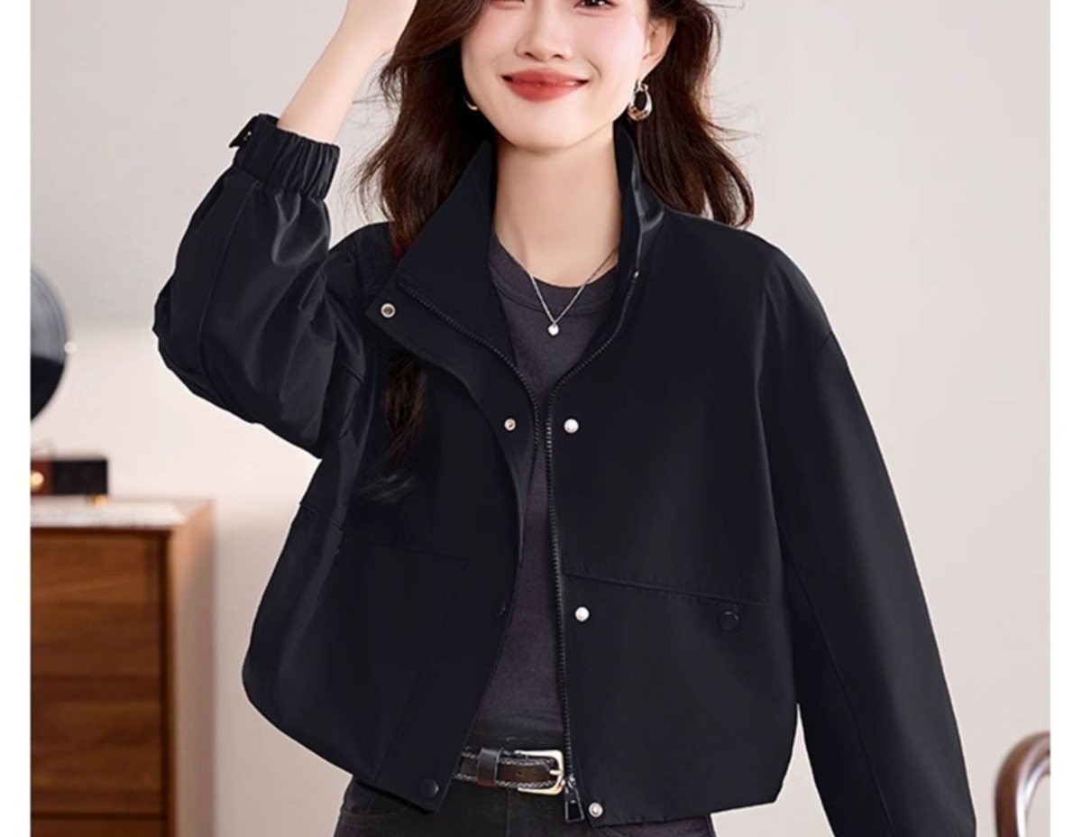 Áo Khoác Bomber Nữ Tay Lỡ Dáng Ngắn Màu Đỏ, Nâu, Đen chi tiết 29