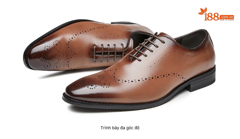 Giày Tây Buộc Dây Nam Da Thật Brogue Chiều Cao Đế Khoảng 3cm Màu Đen, Nâu chi tiết 25