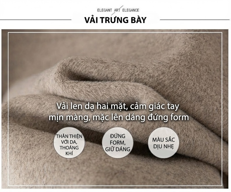Áo Khoác Dạ Nữ Lông Cừu, Lông Dê Dáng Dài Màu Be, Nâu chi tiết 4