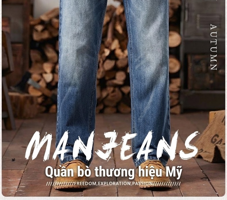 Quần Jean Nam Ống Đứng Dáng Rộng Cổ Điển Cao Cấp Màu Xanh Dương chi tiết 2