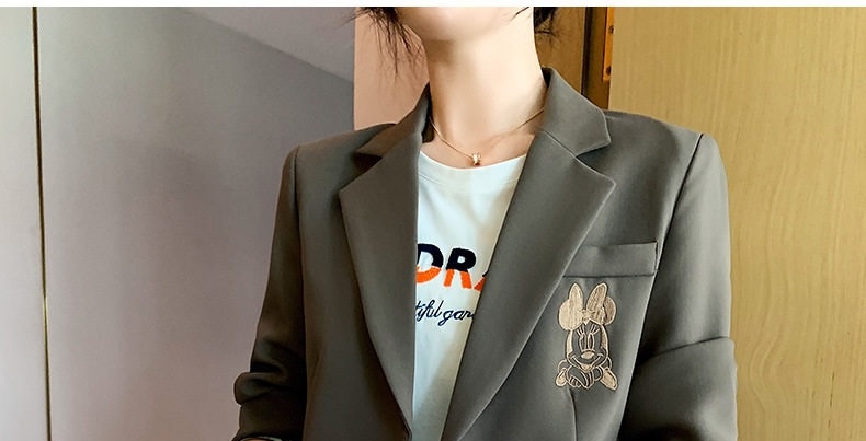 Áo Khoác Blazer Nữ Thêu Mickey Kiểu Hàn Quốc Màu Nâu chi tiết 17