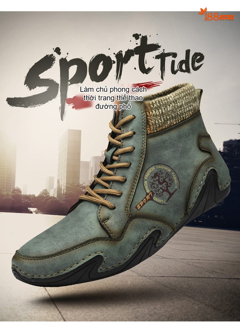 Giày Boot Martin Nam Cổ Lửng Da Mờ Chiều Cao Đế Khoảng 3cm Màu Xanh, Nâu chi tiết 5