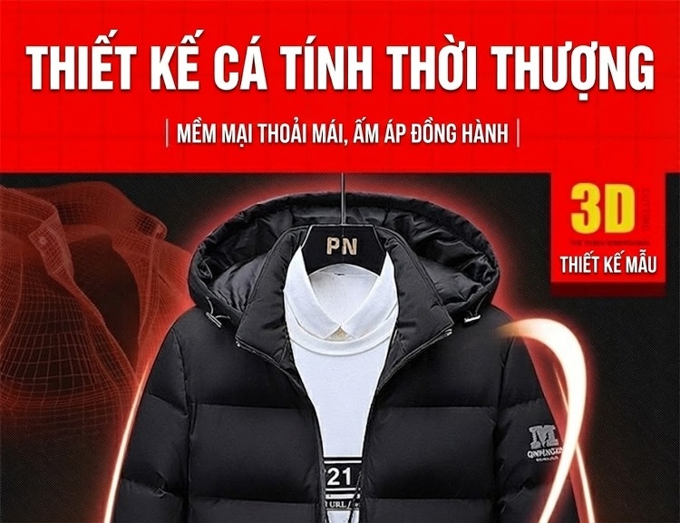 Áo Khoác Phao Nam Dáng Dài Có Mũ Trùm Đầu Cotton Dày Dặn Màu Đen, Xanh Dương, Xanh... chi tiết 3