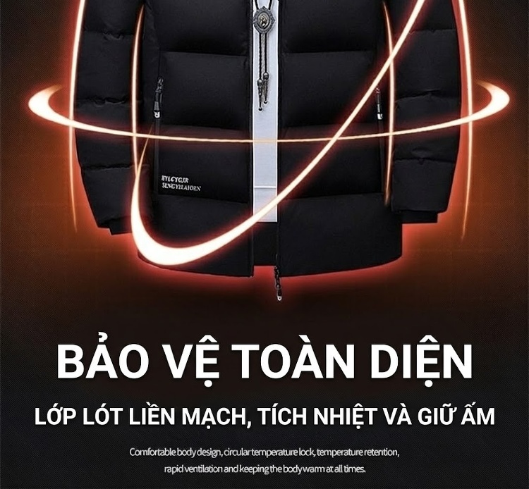 Áo Khoác Phao Nam Dáng Dài Có Mũ Trùm Đầu Cotton Dày Dặn Màu Đen, Xanh Dương, Xanh... chi tiết 4