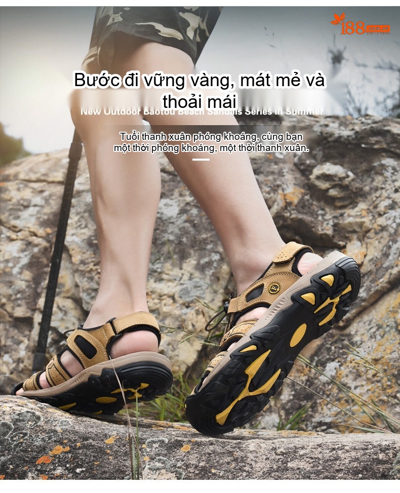 Sandal Rọ Nam Da Thật Thoáng Khí Đi Biển Chiều Cao Đế Khoảng 3cm Màu Nâu, Đen chi tiết 7