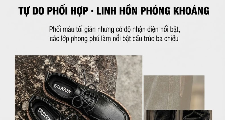 Giày Tây Buộc Dây Nam Da Bóng Chiều Cao Đế Khoảng 3.5cm Màu Đen, Nâu chi tiết 3