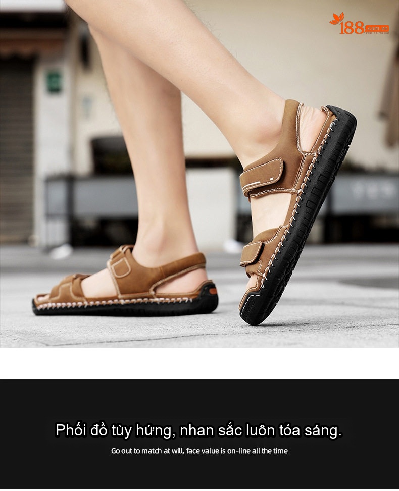 Sandal Nam Quai Dán Thủ Công Da Mờ Đế Cao Khoảng 2cm chi tiết 12