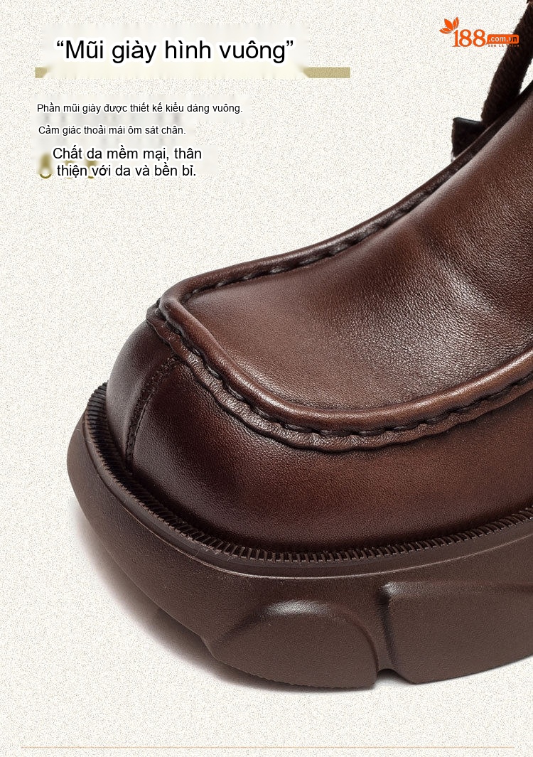 Boot Nữ Da Bò Cổ Ngắn Đế Bánh Mì Chiều Cao Đế Khoảng 5cm Màu Đen, Nâu chi tiết 5