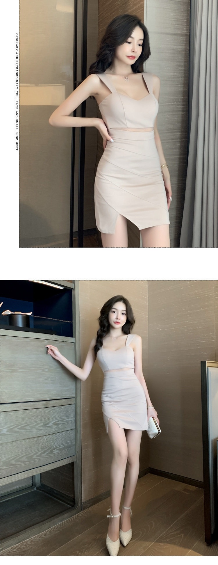 Váy Hai Dây Ngắn Hở Lưng Xẻ Tà Ôm Body Gợi Cảm Màu Be, Đen, Vàng, Xanh... chi tiết 5