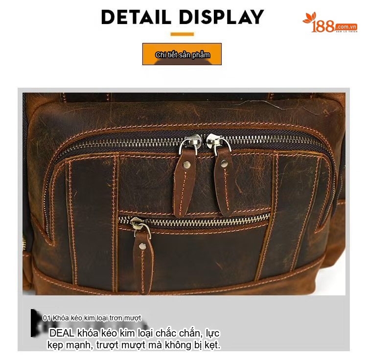 Balo Da Thật Mad Horse 15.6 Inch Dung Tích Lớn Phong Cách Retro Màu Nâu, Đen chi tiết 14