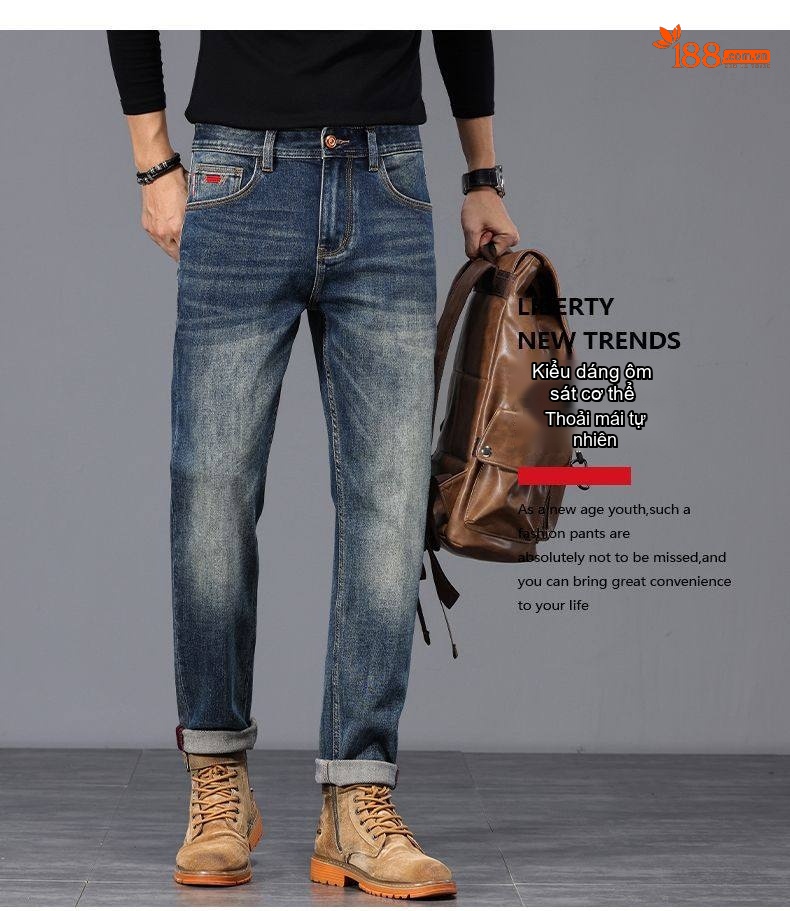 Quần Jeans Nam Ống Đứng Cao Cấp Dáng Ôm Vừa Vặn Màu Xanh Denim chi tiết 21