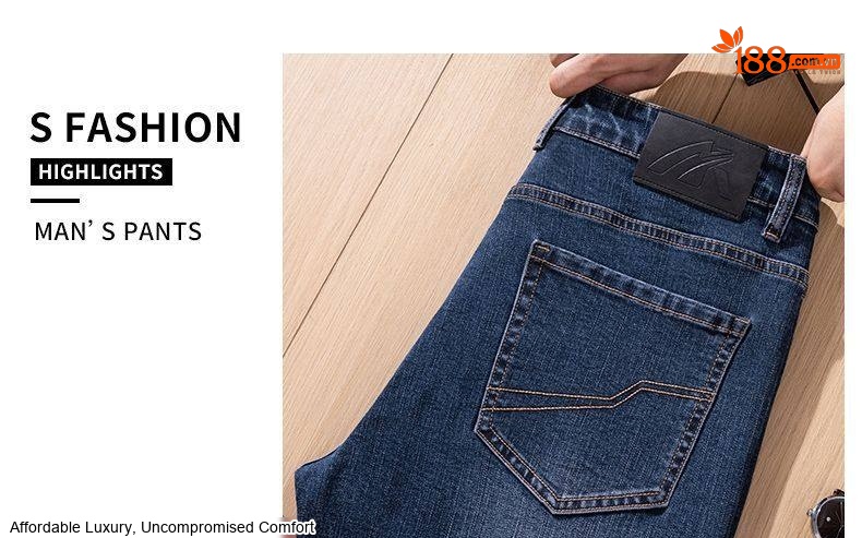 Quần Jean Nam Ống Đứng Cotton Dáng Rộng Co Giãn Thoải Mái Màu Xanh, Đen chi tiết 4