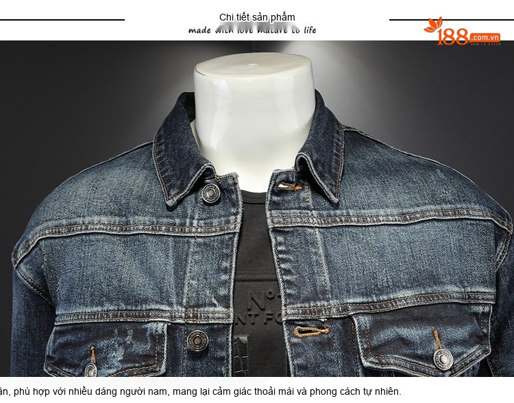 Áo Khoác Jean Nam Cổ Bẻ Túi Hộp Phong Cách Châu Âu chi tiết 6