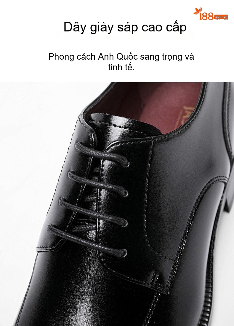 Giày Tây Buộc Dây Nam Da Thật Phong Cách Anh Quốc Chiều Cao Đế Khoảng 3cm Màu Đen chi tiết 10