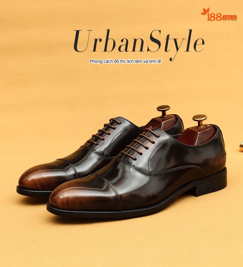 Giày Tây Oxford Nam Da Bò Mũi Nhọn Chiều Cao Đế Khoảng 3cm Màu Đen, Nâu chi tiết 1
