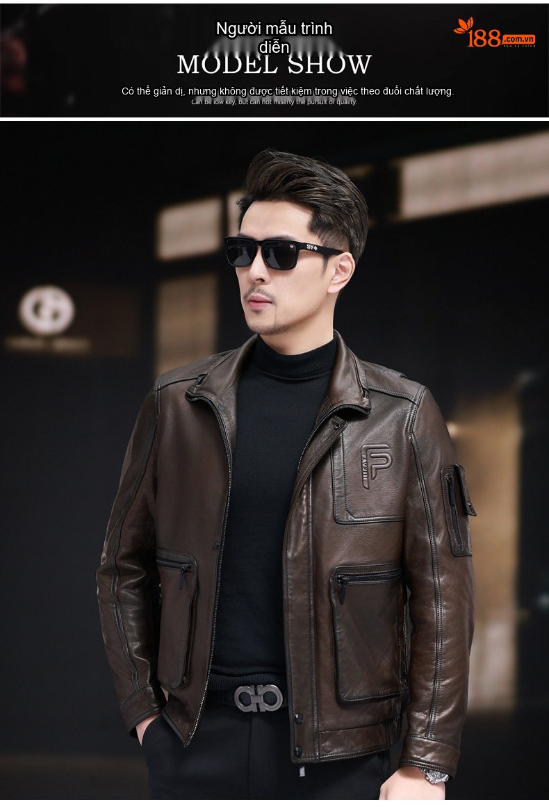 Áo Khoác Da Cừu Nam Kiểu Dáng Biker Slimfit Thời Trang Màu Đen, Nâu chi tiết 7