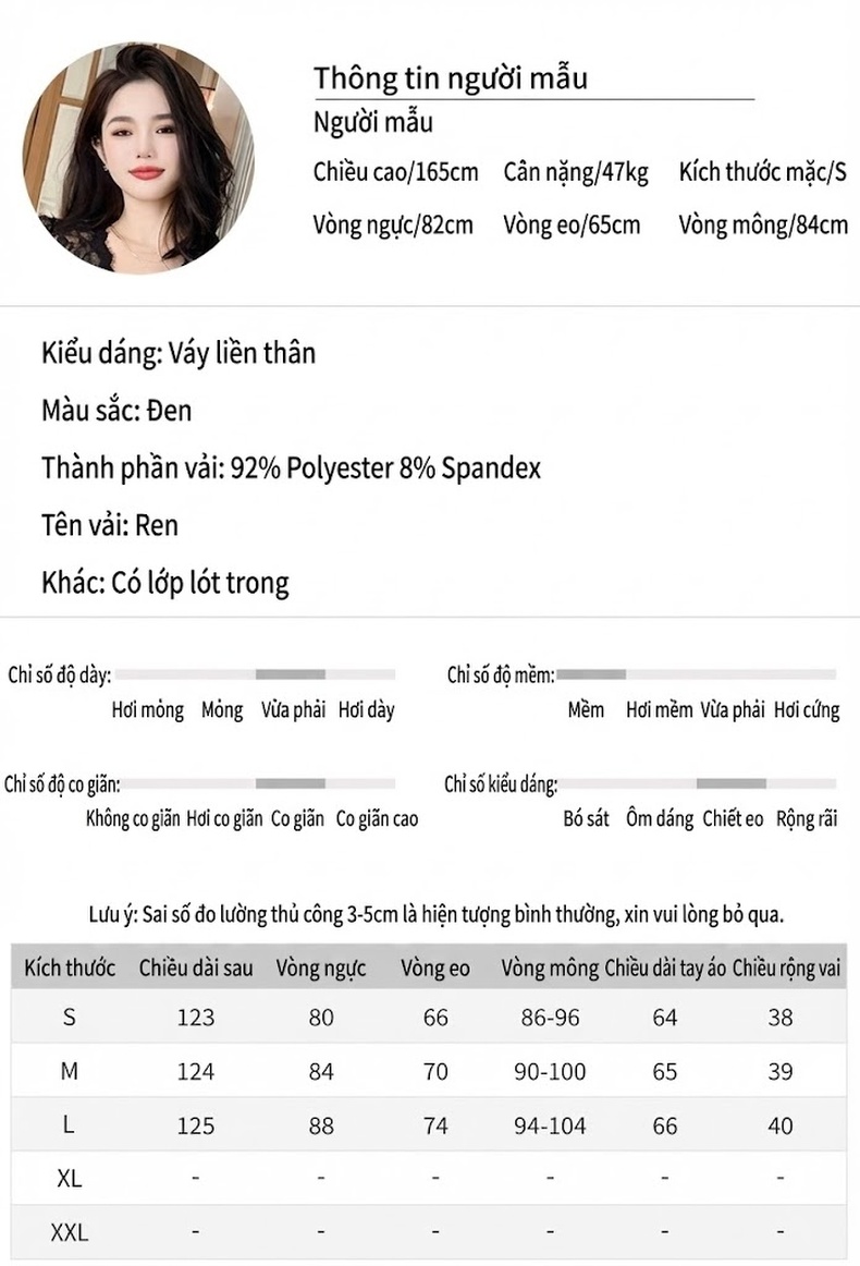 Đầm Dự Tiệc Dáng Dài Tay Dài Thu Đông Thiết Kế Ren Eo Ôm Phong Cách Thanh Lịch Màu Đen chi tiết 2