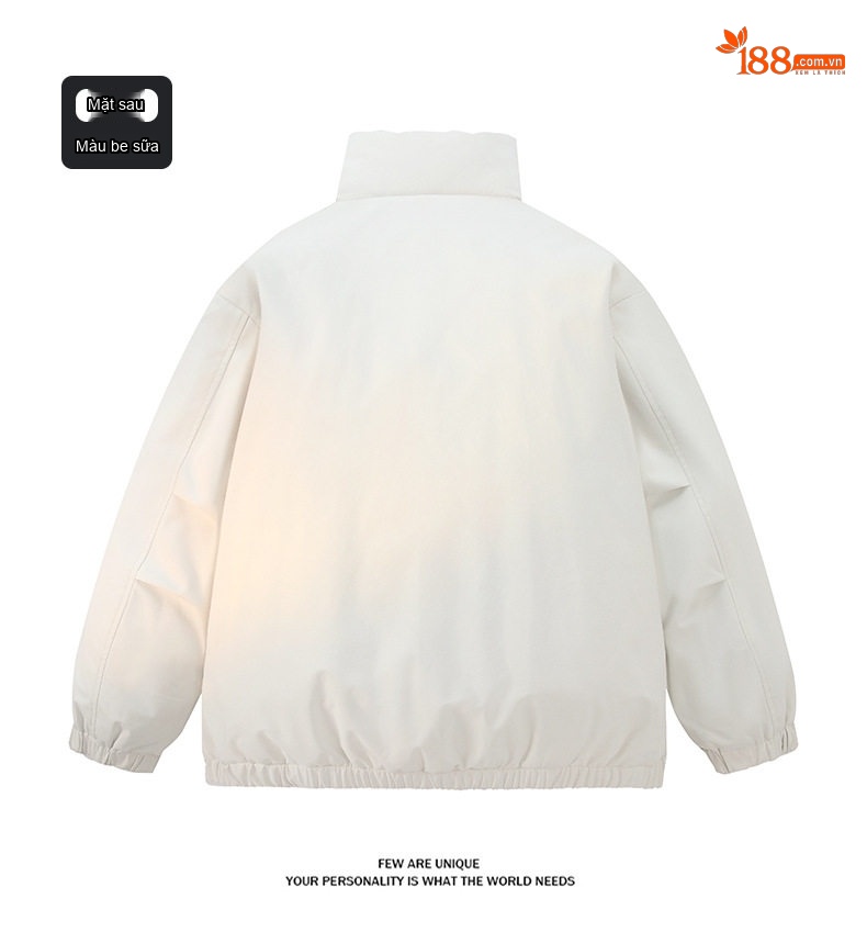 Áo Khoác Bông Lót Dày Cổ Trụ Có Logo Cotton Nam Nữ Unisex Màu Trắng, Đen, Vàng, Hồng chi tiết 11