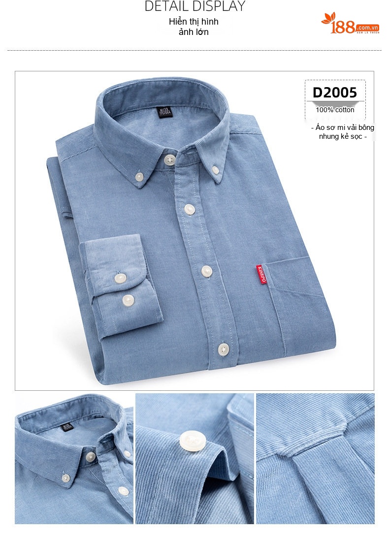 Áo Sơ Mi Dài Tay Nam Cotton Gân Nhỏ Dáng Ôm Thời Trang Công Sở Màu Xám, Trắng, Xanh Navy, Xanh Da Trời, Nâu... chi tiết 16