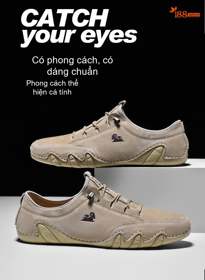 Giày Lười Nam Da Heo Phong Cách Âu Mỹ Chiều Cao Đế Khoảng 2cm Màu Kem, Đen, Xám chi tiết 1