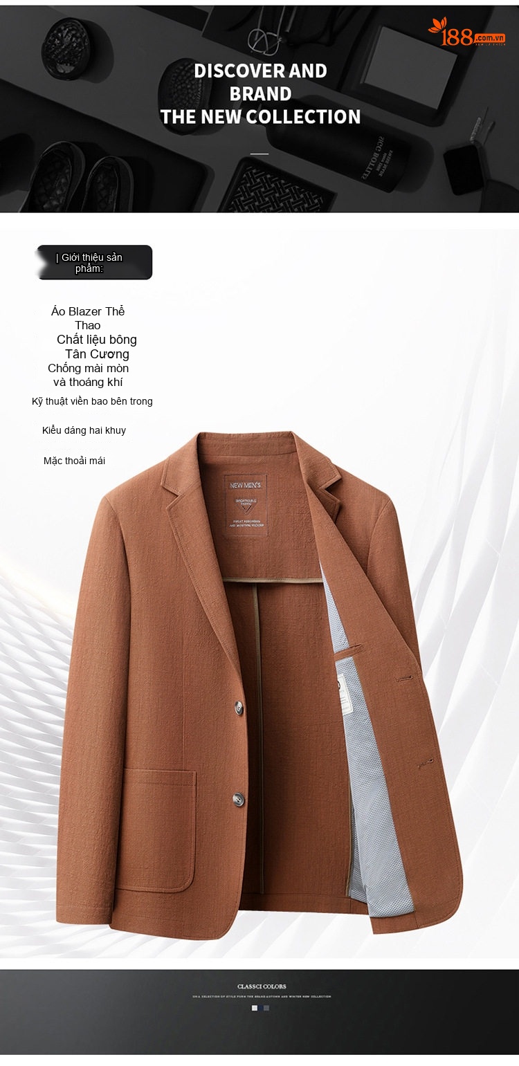 Áo Vest Blazer Nam Cotton Mát Mẻ Phong Cách Casual Màu Nâu, Xanh, Đen, Kem... chi tiết 2