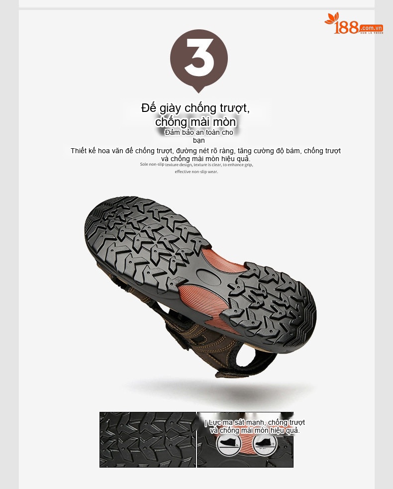 Dép Sandal Nam Da Thật Hở Ngón Thoáng Khí Chống Mòn Chiều Cao Đế Khoảng 3cm Màu Nâu, Be chi tiết 5