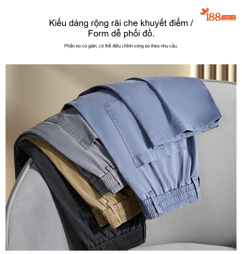 Quần Dài Nam Tencel Lụa Lyocell Mỏng Mát Chống Nhăn Dáng Suông Màu Xanh Lam, Đen, Xám chi tiết 8