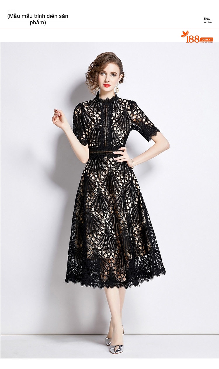 Váy Đầm Xòe Nữ Cổ Tròn Tay Lỡ Phối Ren Cao Cấp, Thiết Kế Tôn Dáng Màu Đen, Trắng, Xanh, Hồng... chi tiết 13