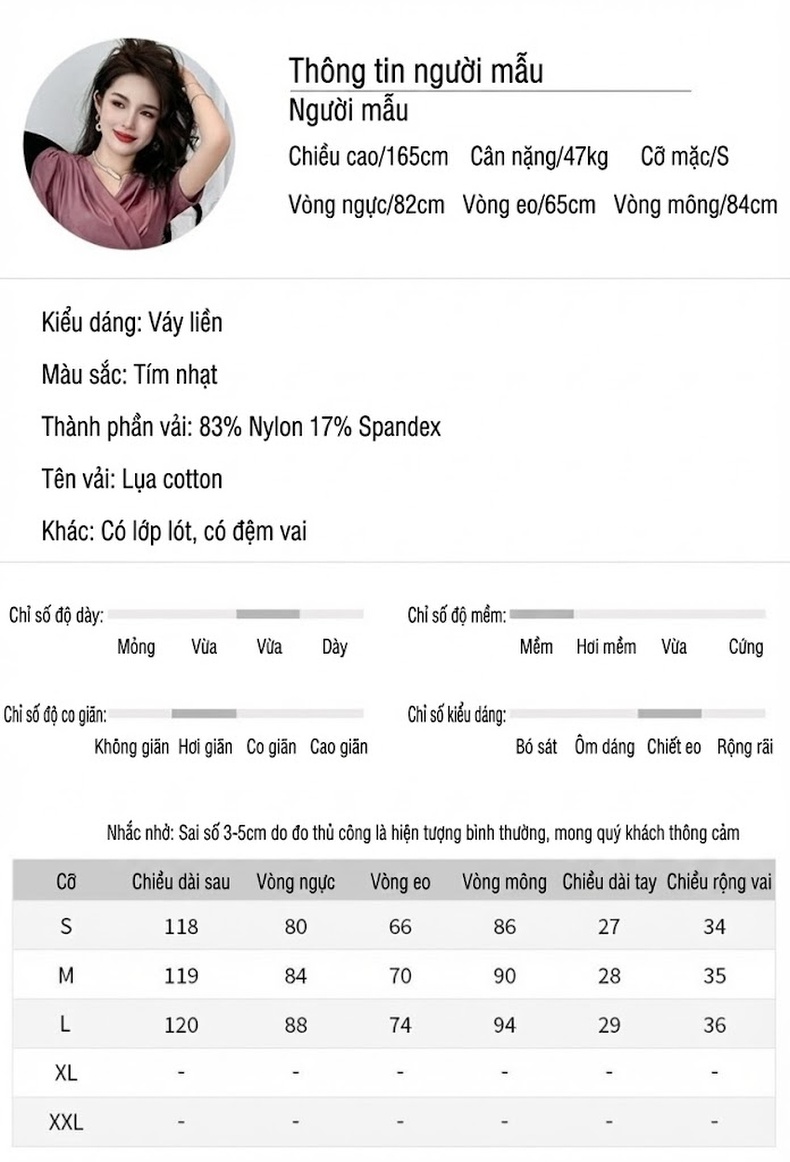 Váy Ôm Body Nữ Cổ chữ V Trúm Ngực Tay Lỡ Màu Tím chi tiết 2