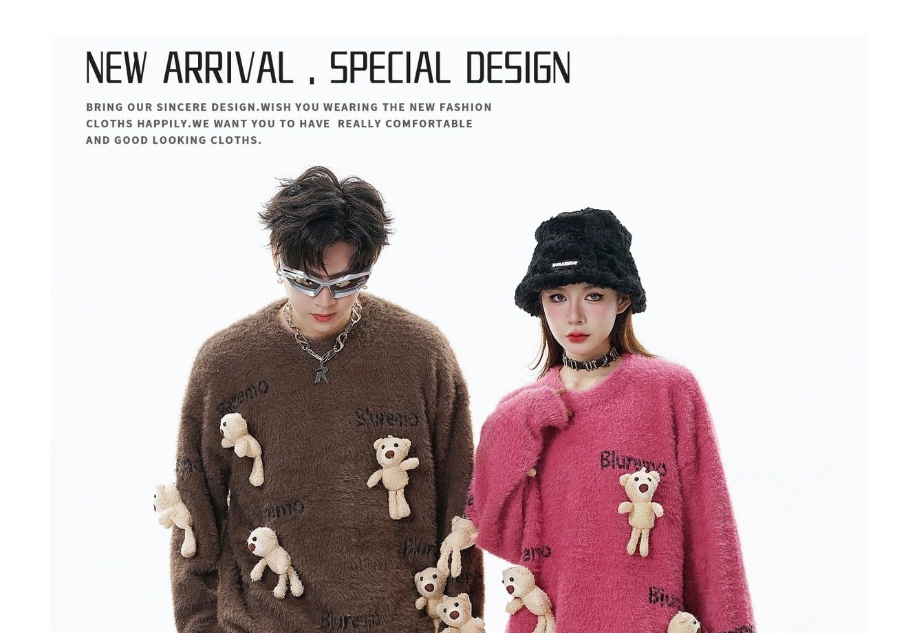 Áo Sweater Nữ Dệt Kim Hình Gấu Hoạt Hình Thêu Chữ Phong Cách Trẻ Trung Màu Đen, Nâu, Hồng, Trắng... chi tiết 9