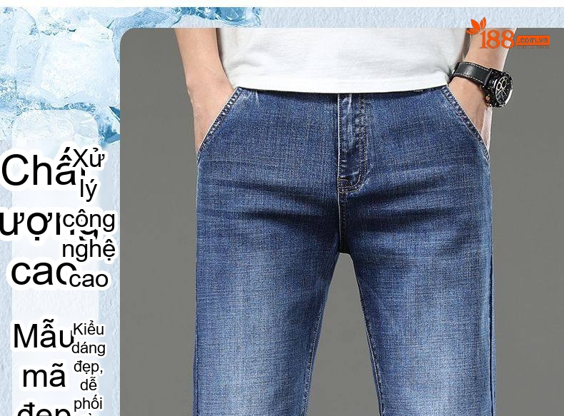 Quần Jeans Dáng Suông Nam Ống Đứng Lớn Tuổi Trung Niên Màu Xanh Dương chi tiết 3