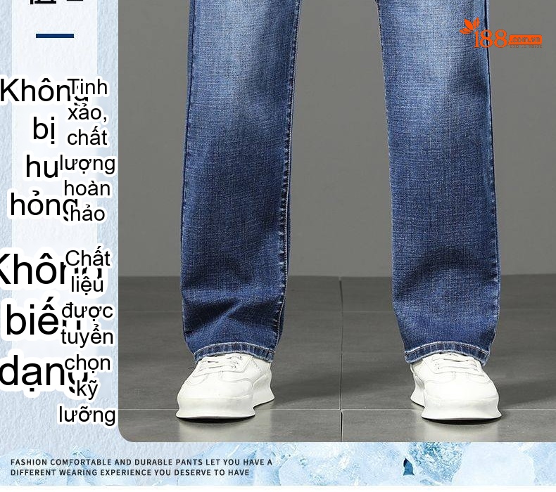 Quần Jeans Dáng Suông Nam Ống Đứng Lớn Tuổi Trung Niên Màu Xanh Dương chi tiết 4