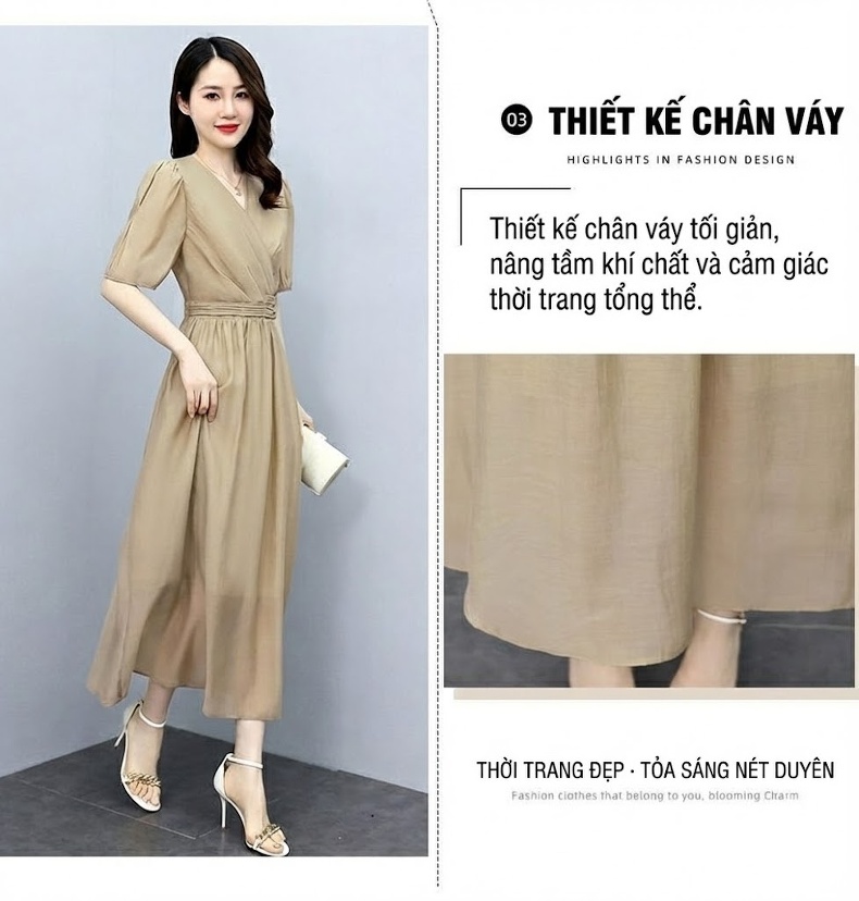 Váy Dài Tay Lỡ Nữ Thiết Kế Thanh Lịch Màu Tím, Xám, Be, Đen chi tiết 8