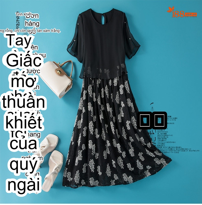 Váy Lụa Tằm Thượng Hạng Thêu Tay Ngắn Tay Dáng Dài Màu Đen chi tiết 1