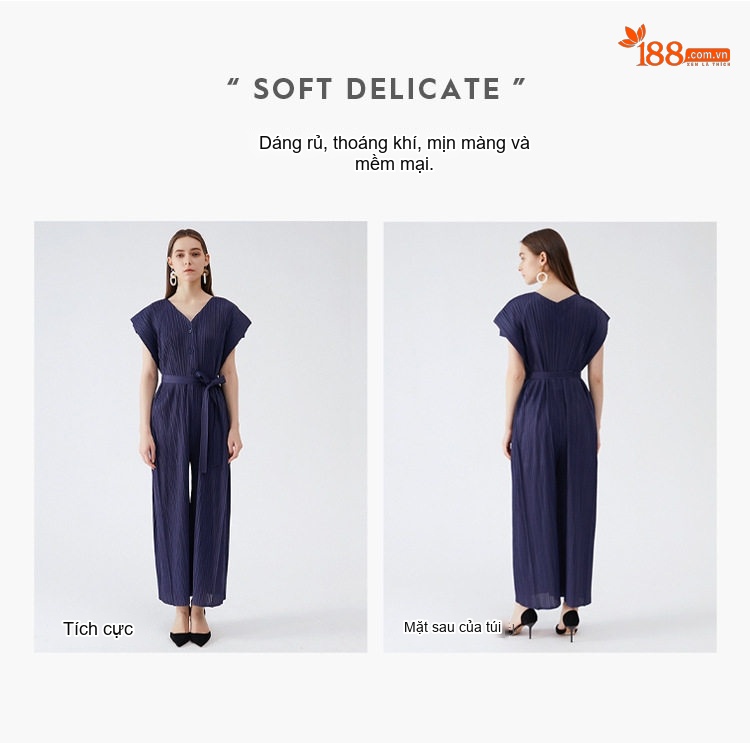 Jumpsuit Nữ Cổ chữ V Cao Eo Thun Dây Rút Ống Rộng Dáng Dài Màu Xanh Navy, Xám, Đen chi tiết 5