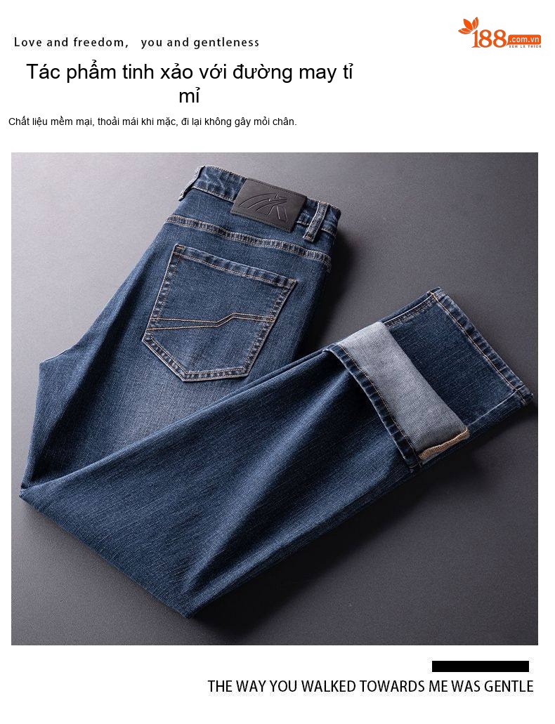 Quần Jean Nam Ống Đứng Cotton Dáng Rộng Co Giãn Thoải Mái Màu Xanh, Đen chi tiết 10