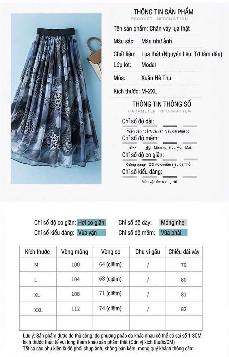 Chân Váy Lụa Nữ Dáng Dài Eo Chun Họa Tiết Hoa Lá chi tiết 5