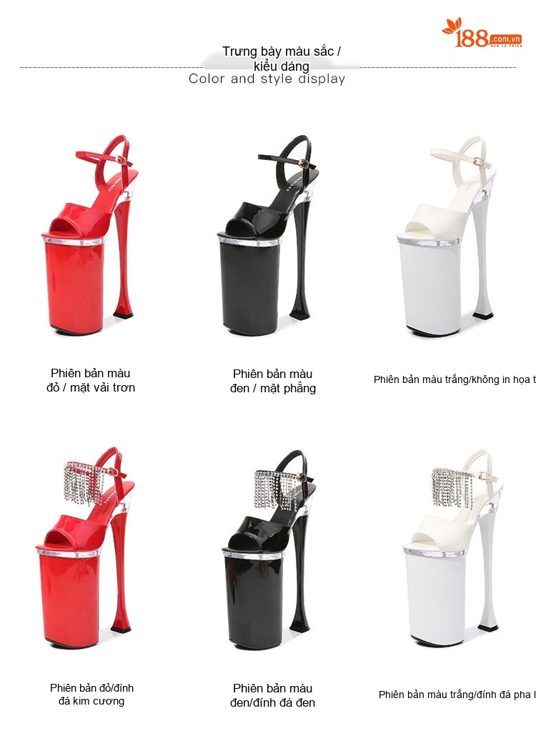 Giày Sandal Cao Gót Nữ Siêu Cao Gót 26cm Quai Mảnh Hở Ngón Da Bóng Màu Đen, Trắng, Đỏ chi tiết 1