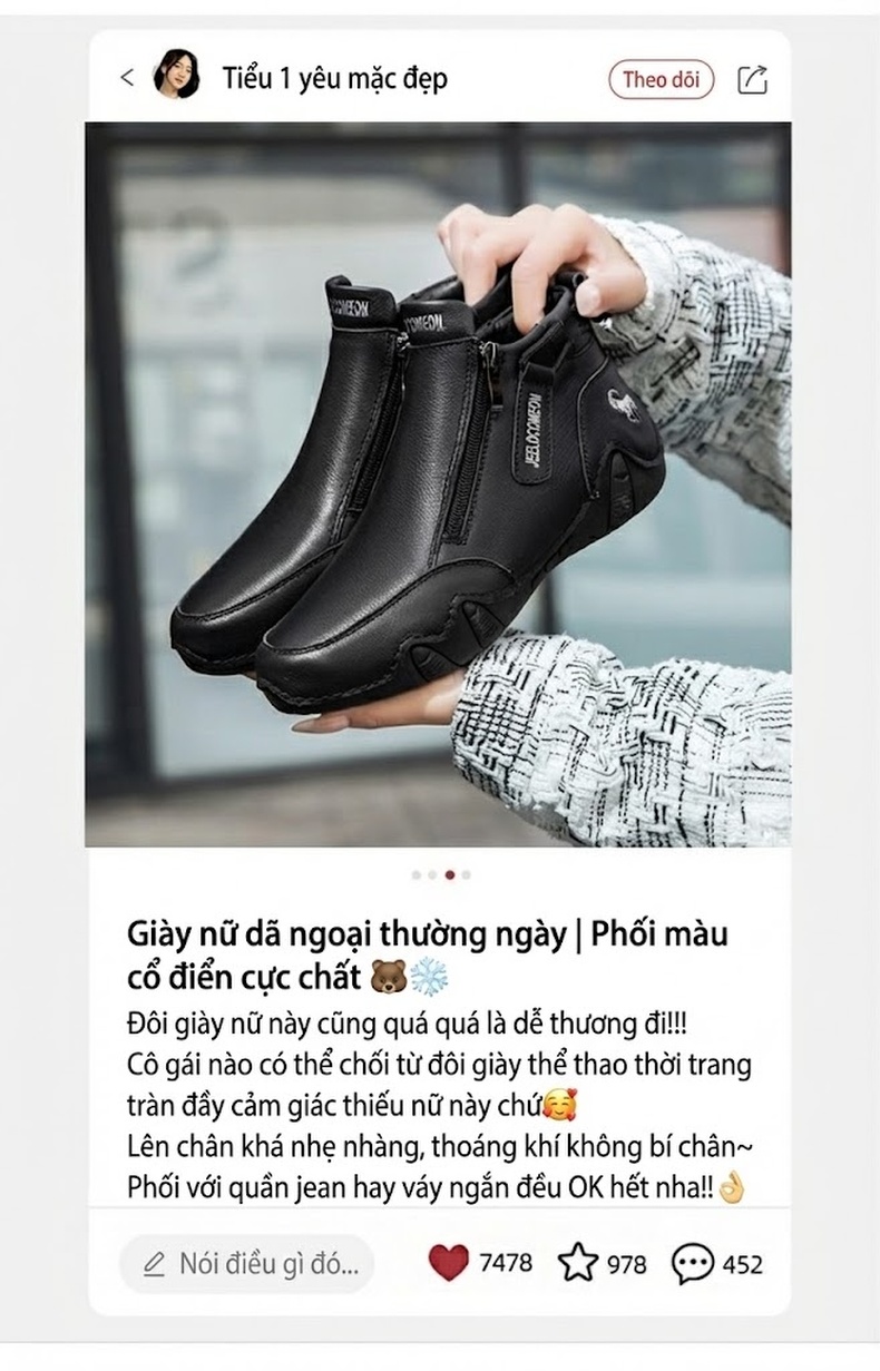 Boot Martin Nữ Da Thật Lót Lông Cao Cổ Đế Cao Su 3cm chi tiết 2
