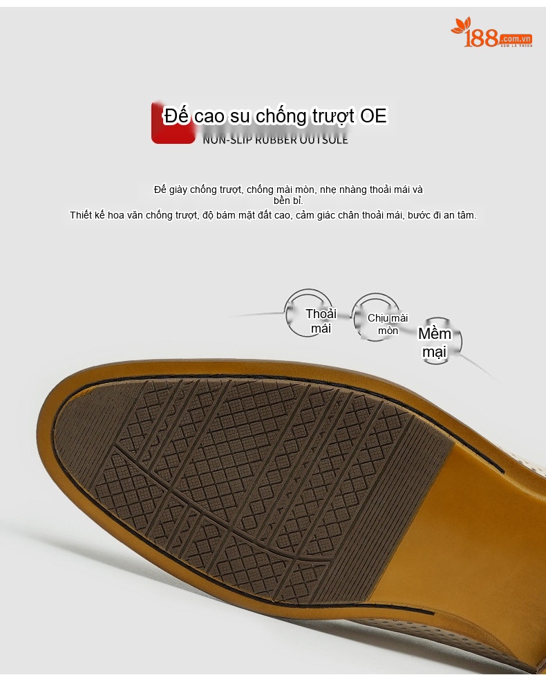 Giày Lười Nam Da Thật Lỗ Thoáng Khí Chiều Cao Đế Khoảng 2cm Màu Đen, Nâu, Kem chi tiết 8