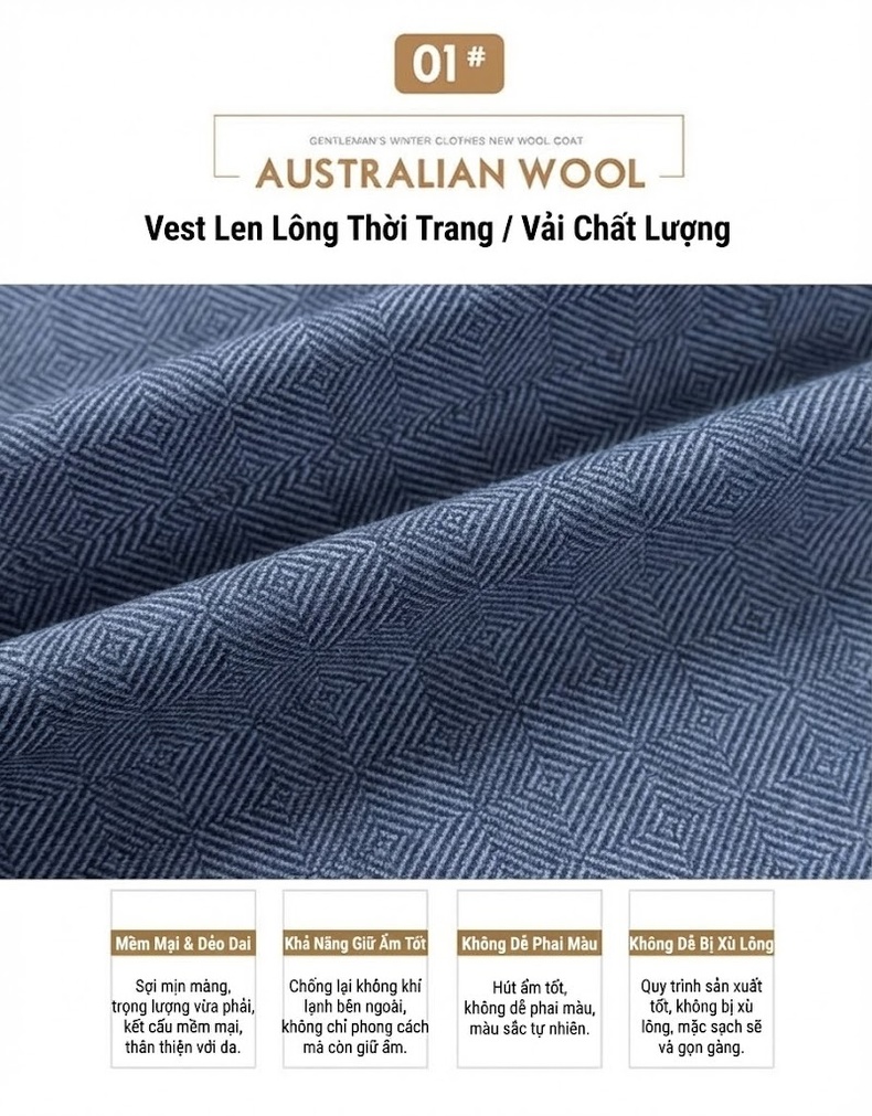 Áo Vest Nam Mùa Thu Đông Vải Nỉ Kiểu Hàn Quốc Dáng Ôm Màu Xanh, Xám, Nâu chi tiết 3