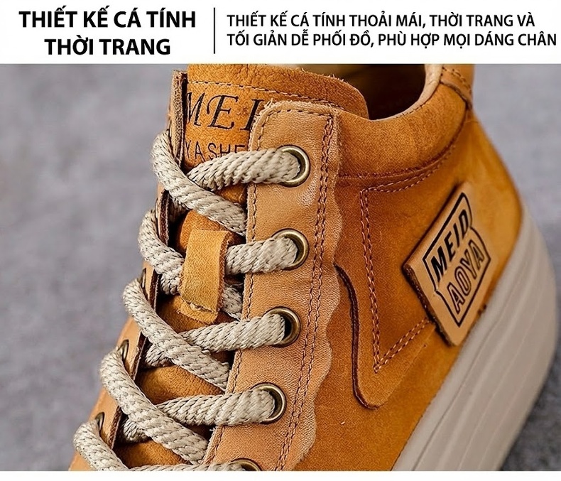 Giày Cao Cổ Nữ Da Bò Đế Bánh Mì Chiều Cao Đế Khoảng 4cm Màu Vàng, Nâu, Đỏ chi tiết 7