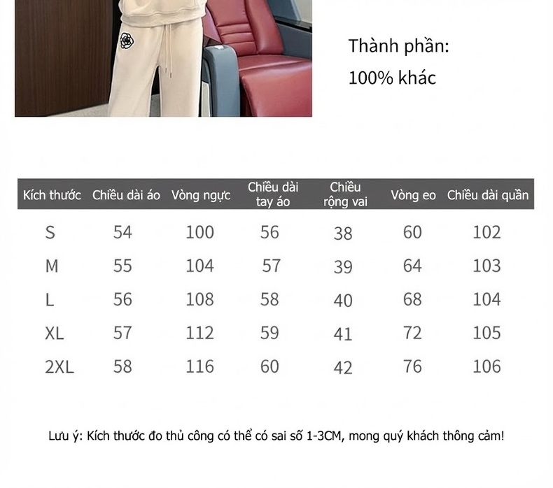 Bộ đồ thể thao nữ dáng rộng áo dài tay quần ống rộng phong cách Hàn Quốc chi tiết 2