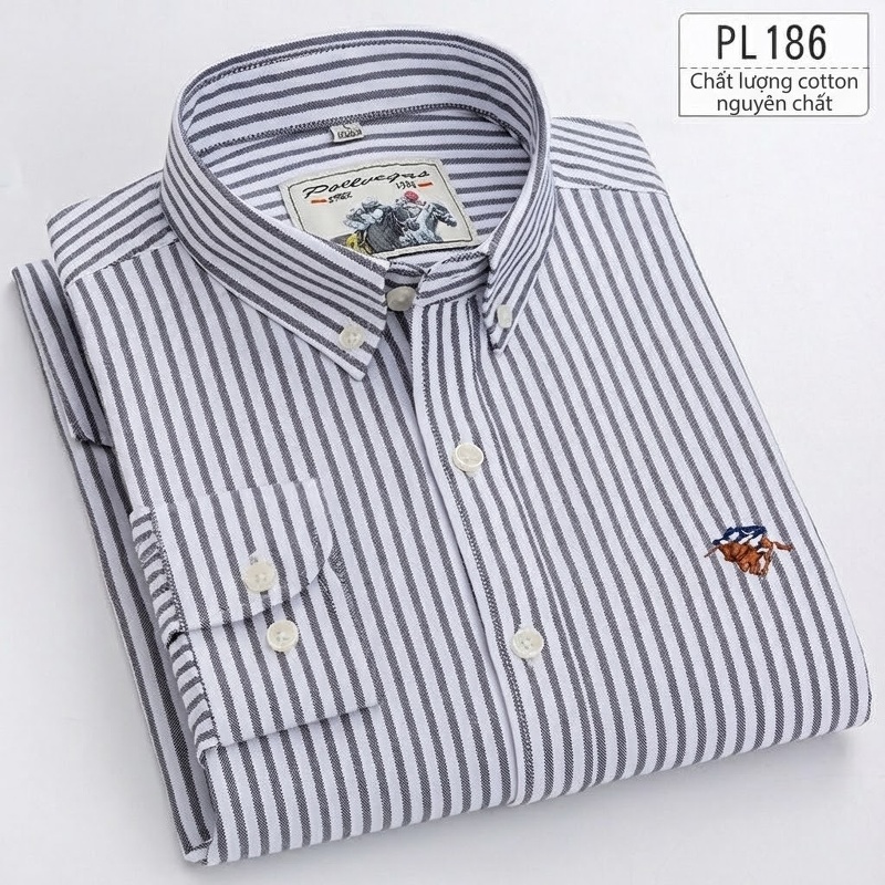 Áo Sơ Mi Nam Tay Dài Cotton Oxford Sọc Dáng Ôm Vừa Vặn Màu Xanh Dương, Trắng, Vàng, Hồng...