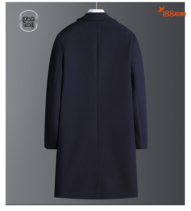 Áo Khoác Dạ Nam Dáng Dài Vừa Cổ chữ Vest Lót Lông Dày Dặn Màu Đen, Xanh Navy, Xám, Đỏ Rượu Vang chi tiết 6