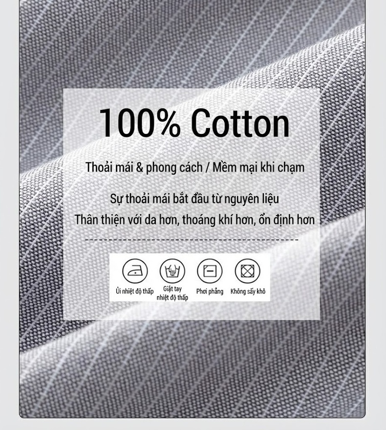 Áo Sơ Mi Nam Tay Dài Cotton Kẻ Sọc Cổ Trụ Form Slimfit Màu Xanh Dương, Trắng, Xám, Xanh... chi tiết 6