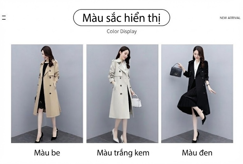 Áo Khoác Trench Coat Nữ Dáng Dài Vừa Phong Cách Anh Quốc Thanh Lịch Màu Be, Đen chi tiết 8