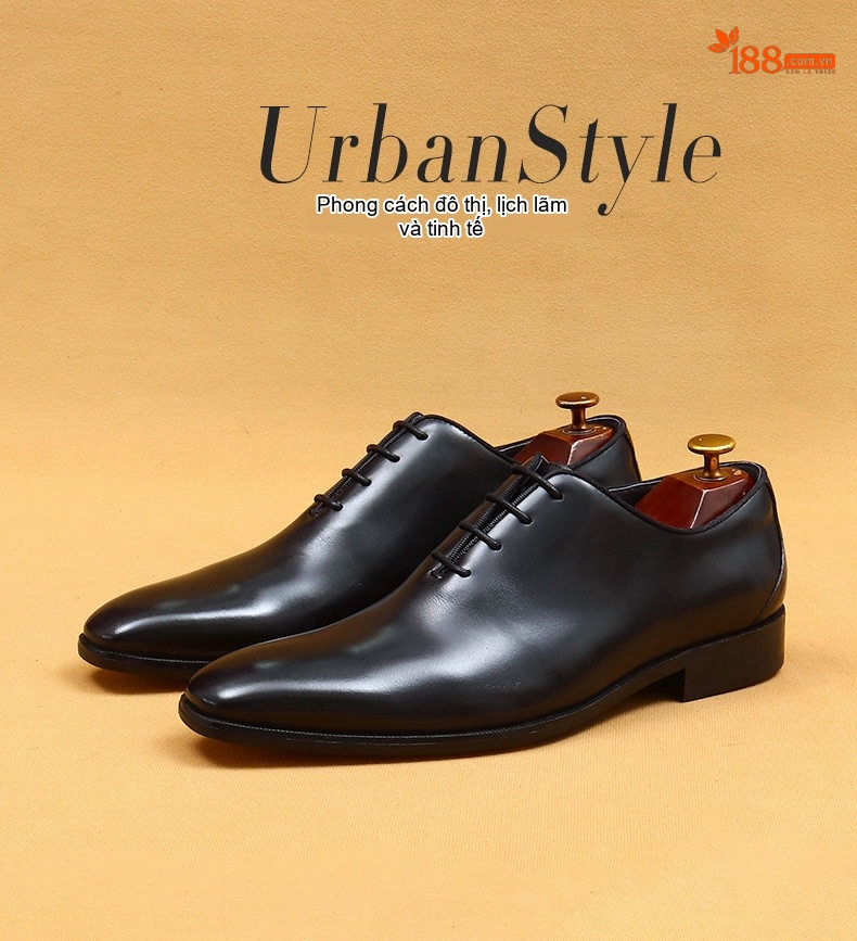 Giày Tây Oxford Nam Da Thật Mũi Nhọn Chiều Cao Đế Khoảng 3cm Màu Đen chi tiết 1