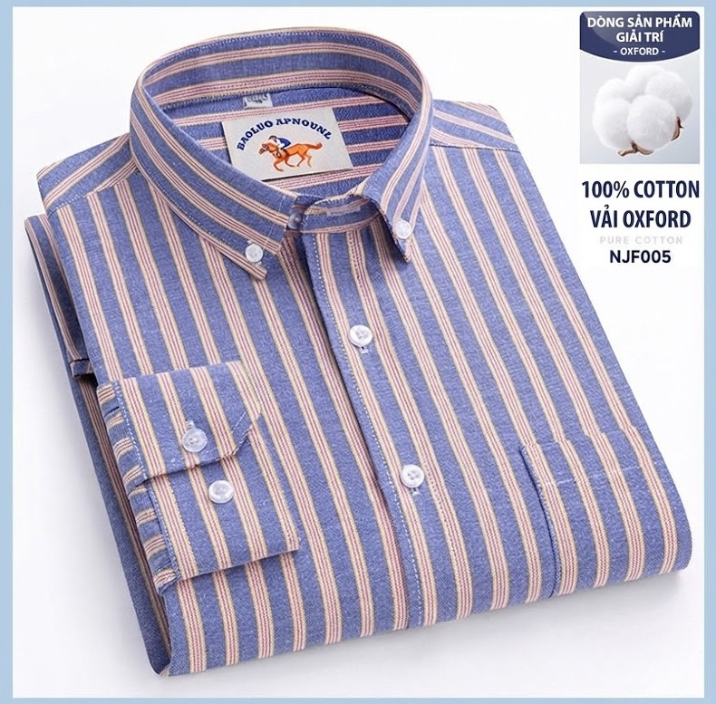 Áo Sơ Mi Nam Tay Dài Oxford Cotton Thoáng Khí Họa Tiết Kẻ Sọc Lớn Màu Xanh Dương, Đen, Trắng, Xám... chi tiết 29
